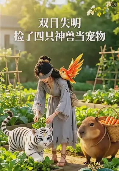 双目失明，捡了四只神兽当宠物海报