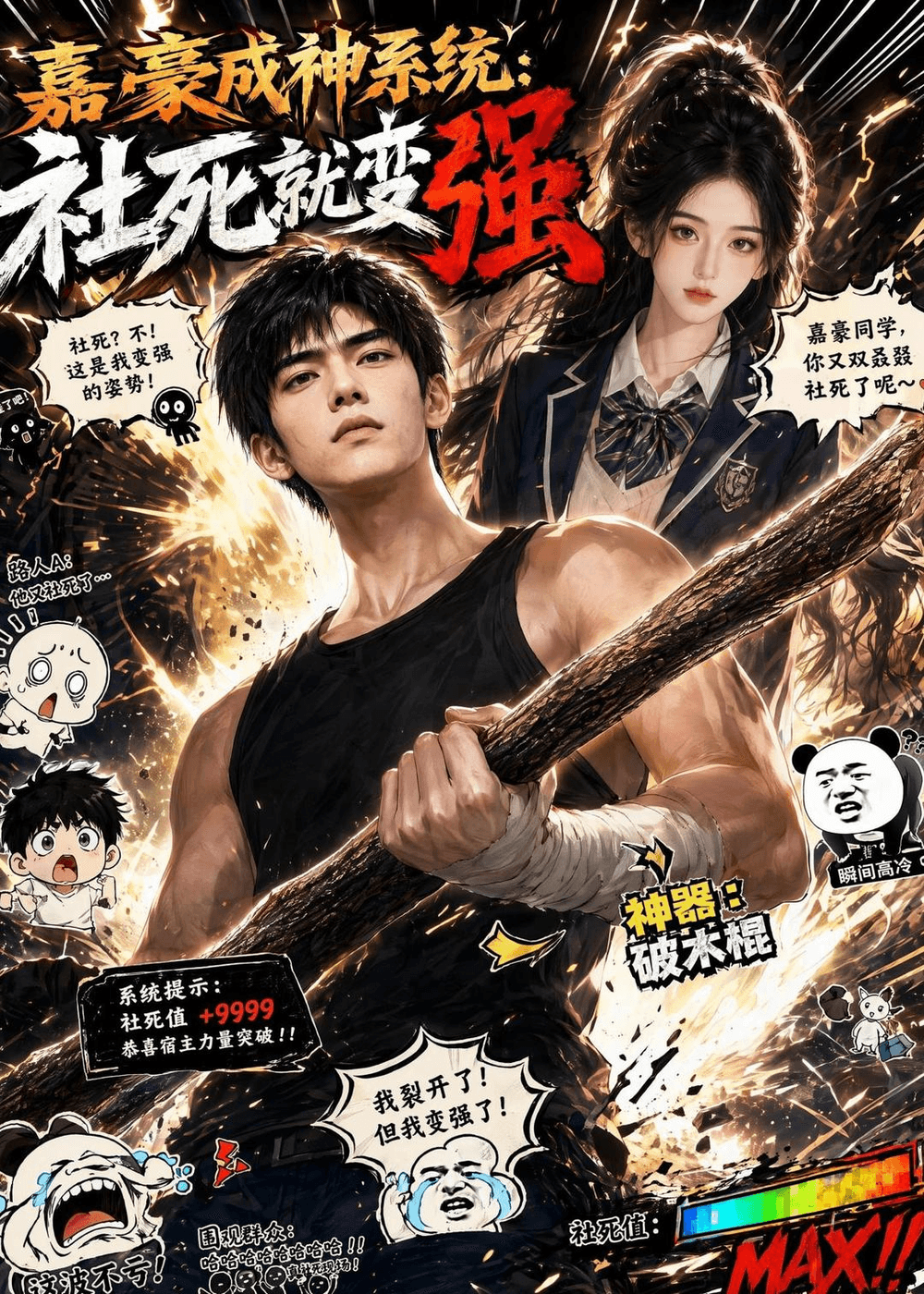嘉豪成神系统：社死就变强海报